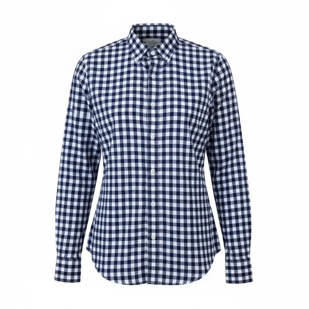 J. Crew Men Navy Blue and White Plaid Shirt Size Medium